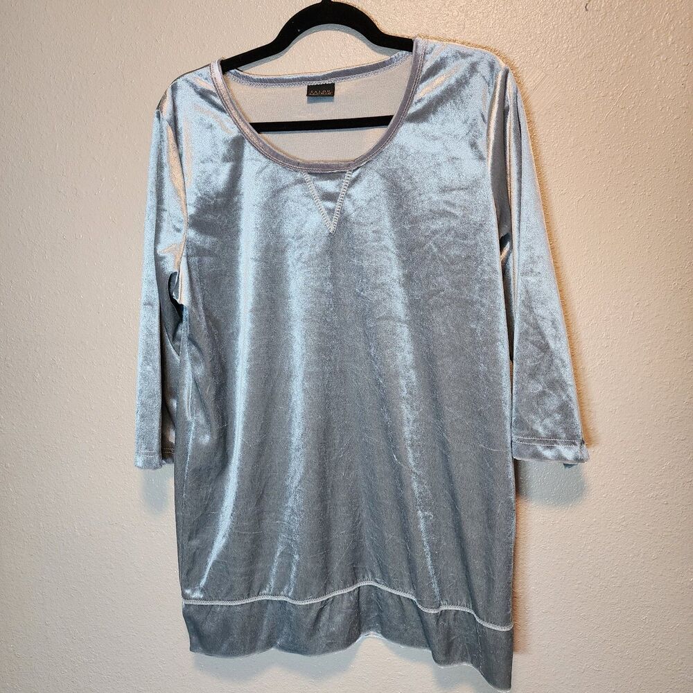 Salon Studio Silver Ice Blue Crushed Velvet Tunic Top Sweater - Size L